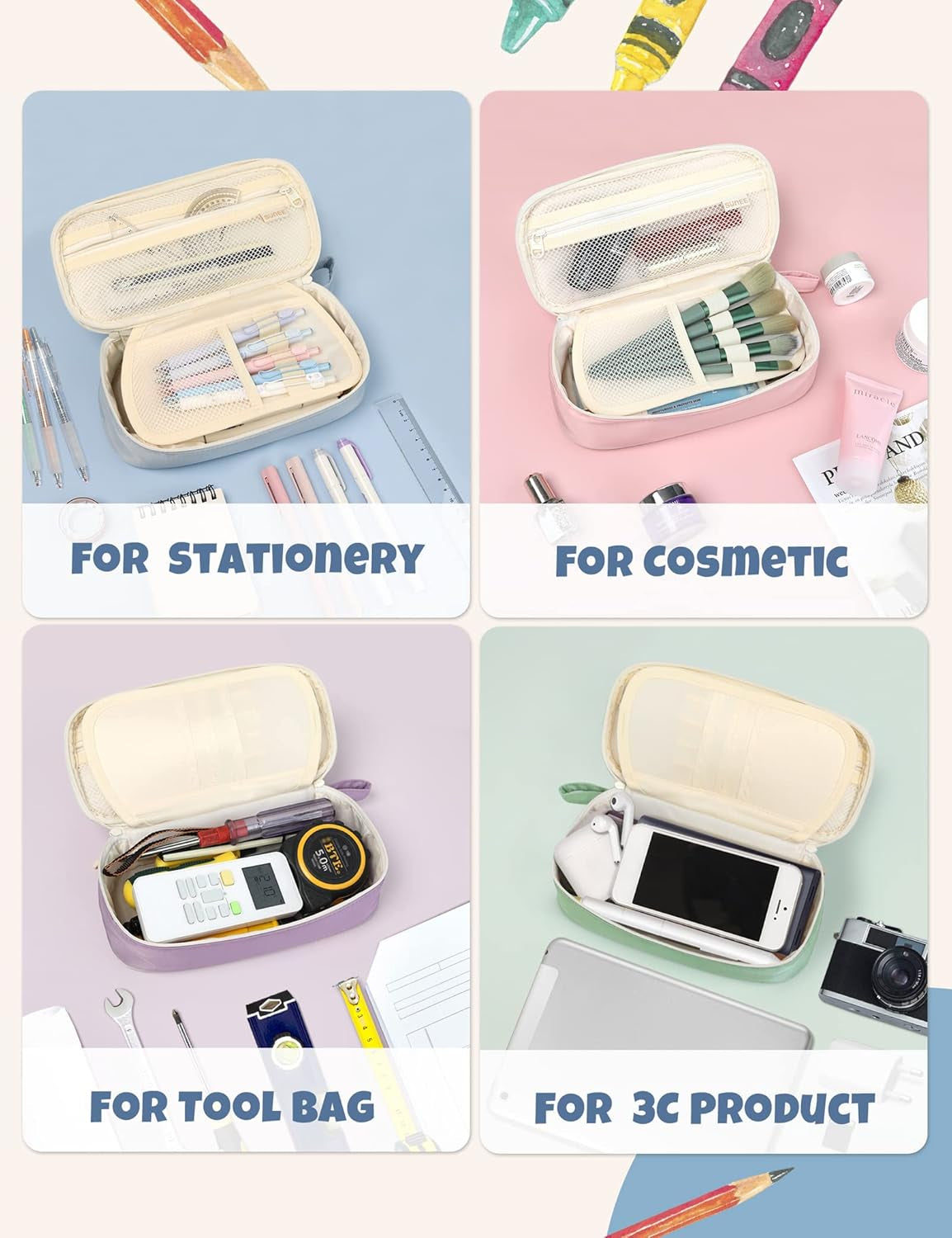 Cute Pencil Case, Aesthetic Pen Pouch, Colored Large Pencil Bag with Zipper, Kawaii Stationery Storage and Organizer, School Supplies for Teen and Adult Girls, Blue