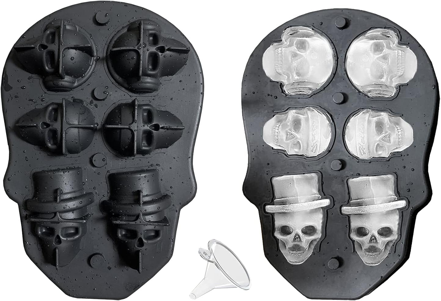 6 Cavity Skull Ice Maker - Silicone Skull Shaped Ice Mold and Tray for Whiskey, Cocktails and Beverages