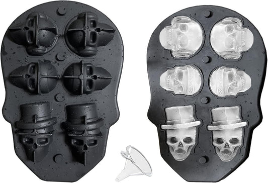 6 Cavity Skull Ice Maker - Silicone Skull Shaped Ice Mold and Tray for Whiskey, Cocktails and Beverages
