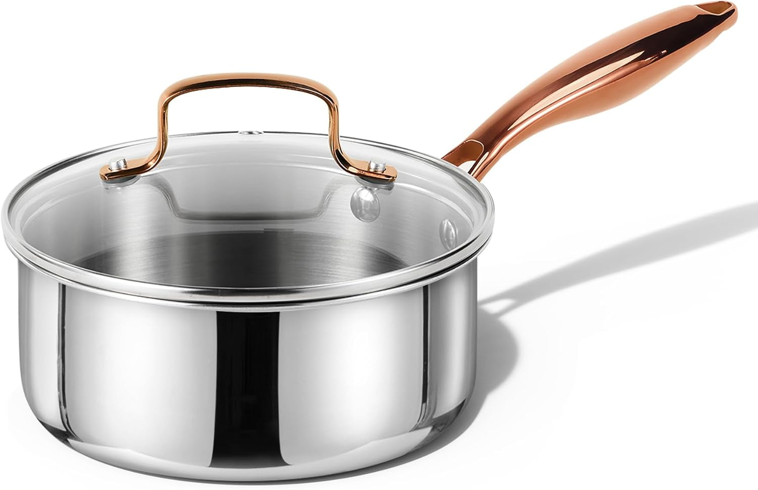 2Qt Stainless Steel Saucepan Set, Non-Toxic 3-Ply Stainless Steel Cookware Set with Lids, Small Kitchen Pots, Oven Safe, Compatible with Induction, Ceramic, Gas