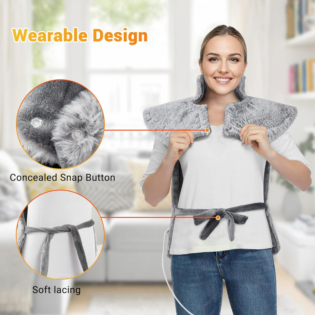Massaging Heating Pad for Neck and Shoulders and Back, 24" X 35" Large Electric Heating Pad for Back Pain Relief with 3 Heat Levels, 4 Massage Settings, 2H Auto Shut-Off, 4 Massage Motors,Grey