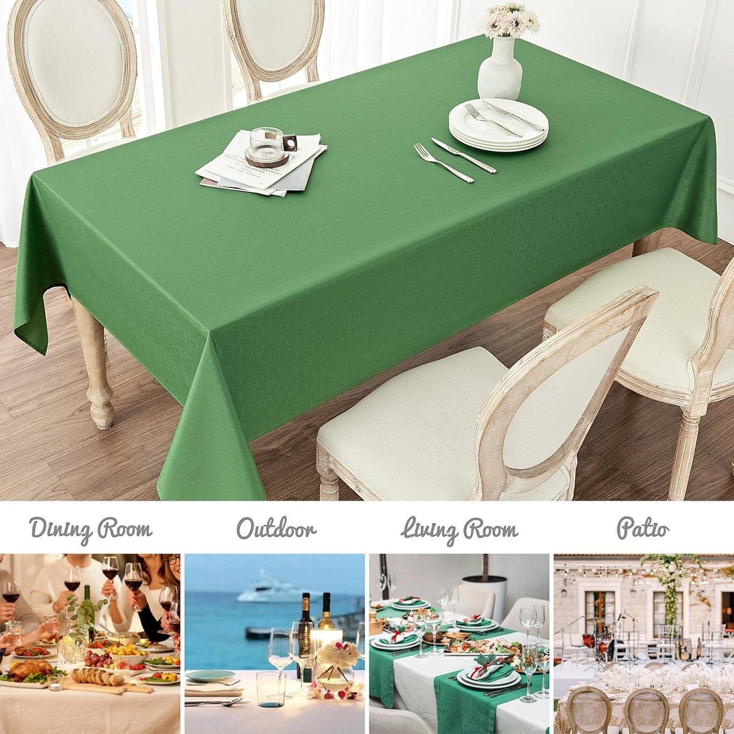 Rectangle Tablecloth Waterproof 52X70 Inch Linen Textured Table Cloth Stain and Wrinkle Resistant Washable, Decorative Fabric Table Cover for Dining, Party and Camping, Green