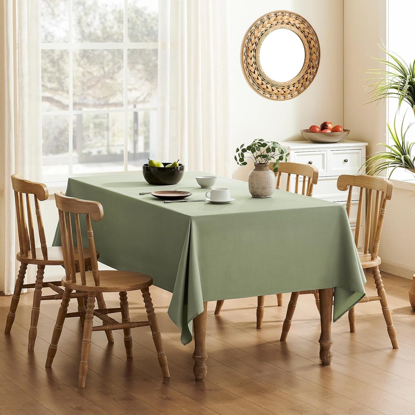 Textured Tablecloth Rectangle Waterproof Table Cloth, Washable Table Cover Wrinkle Free Fabric Tabletop Decoration for Kitchen, Dining, Wedding, Parties, 60 X 84 Inch, Sage Green