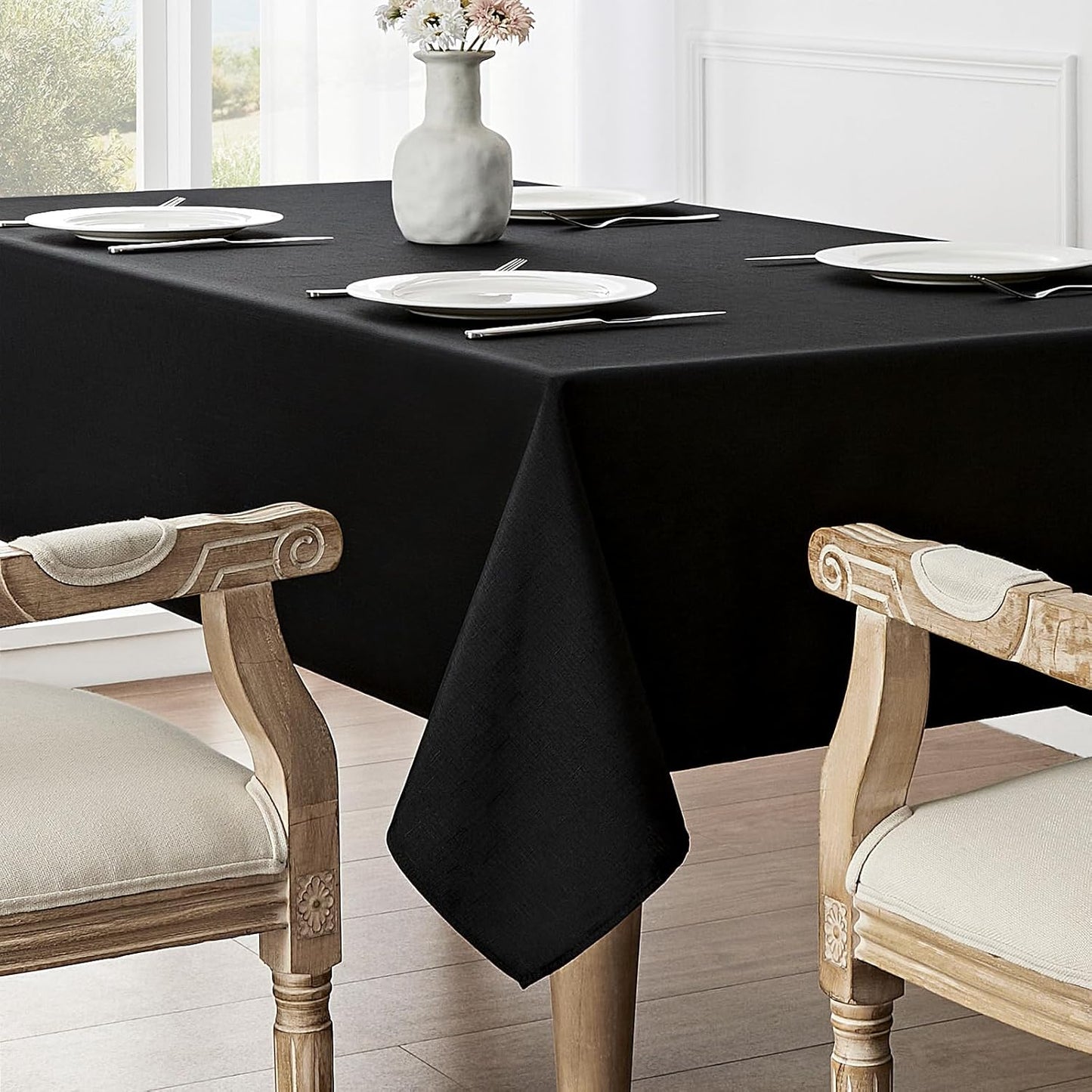 Rectangle Tablecloth Waterproof 52X70 Inch Linen Textured Table Cloth Stain and Wrinkle Resistant Washable, Decorative Fabric Table Cover for Dining, Party and Camping, Black