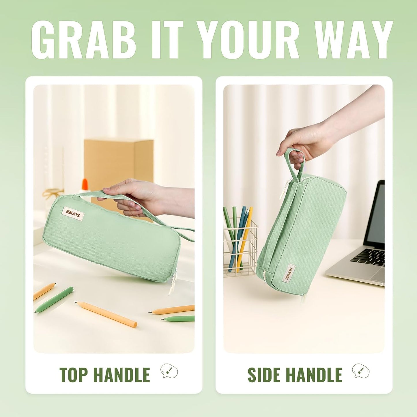 Pencil Case, Large Capacity Pencil Pouch, Aesthetic Pen Bag Office Stationery Organizer Simple Sturdy Multifunctional for Teen Girls Women Men, Green