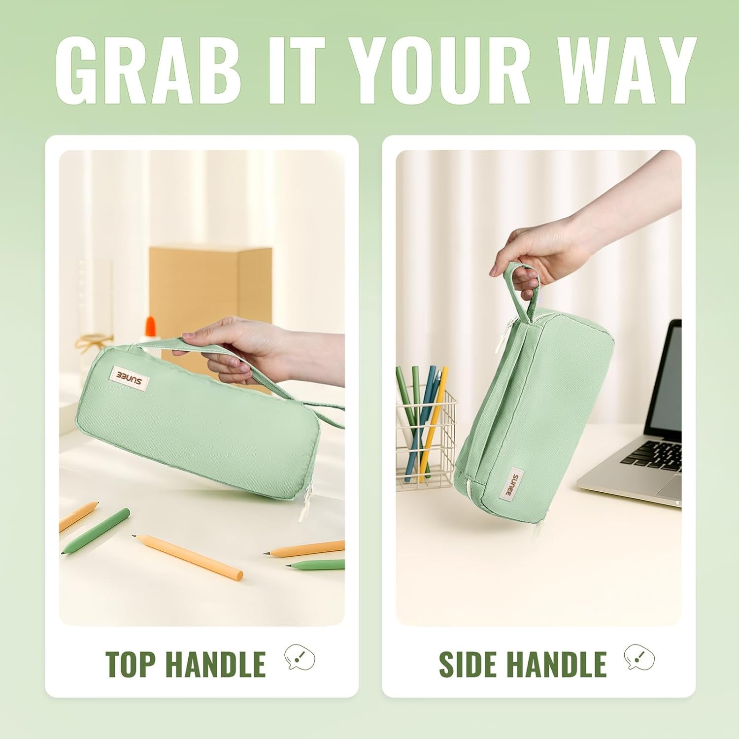 Pencil Case, Large Capacity Pencil Pouch, Aesthetic Pen Bag Office Stationery Organizer Simple Sturdy Multifunctional for Teen Girls Women Men, Green