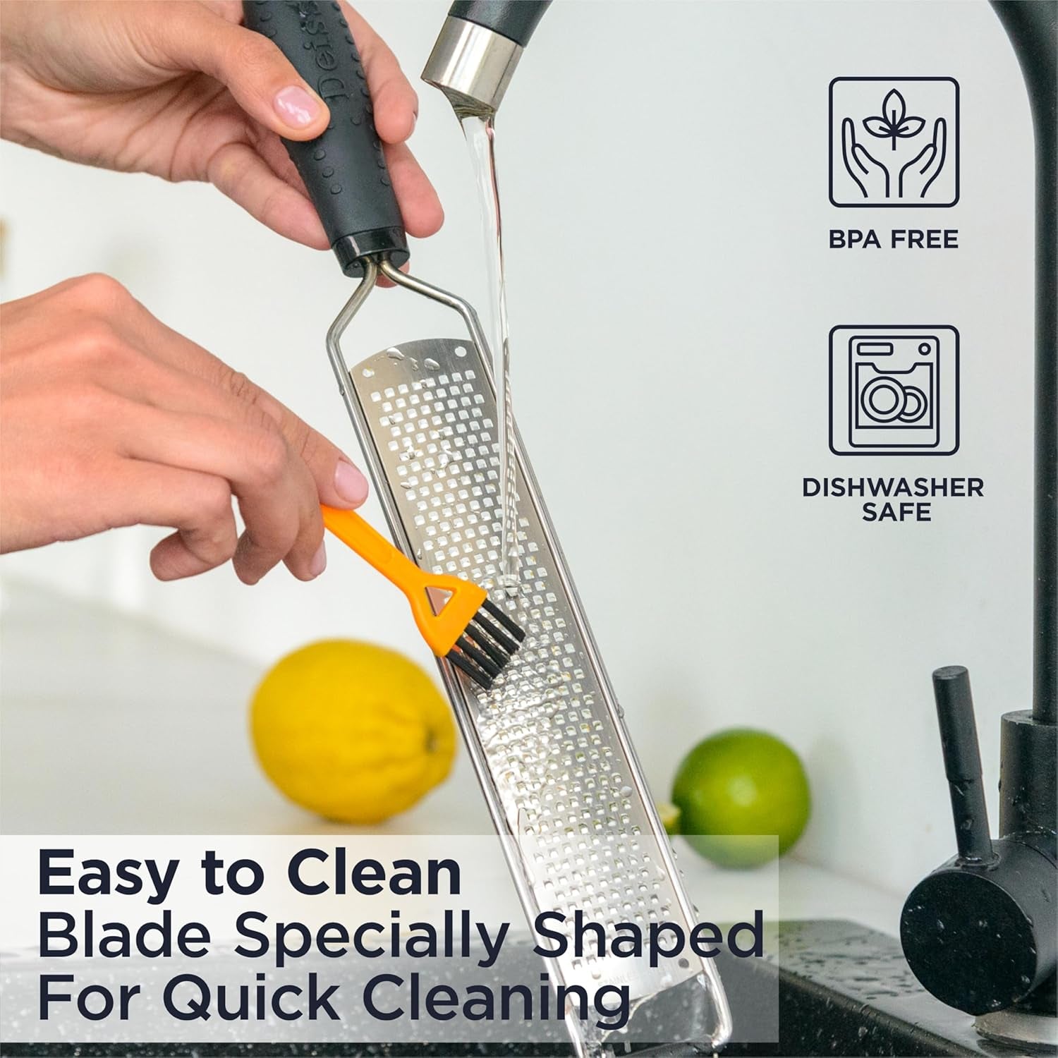 PRO Lemon Zester & Heavy Duty Cheese Grater & Vegetable Grater — Parmesan Cheese, Lemon, Garlic, Nutmeg, Chocolate, Fruits, Vegetables, Ginger Grater - Stainless Steel Cheese Shredder - Black