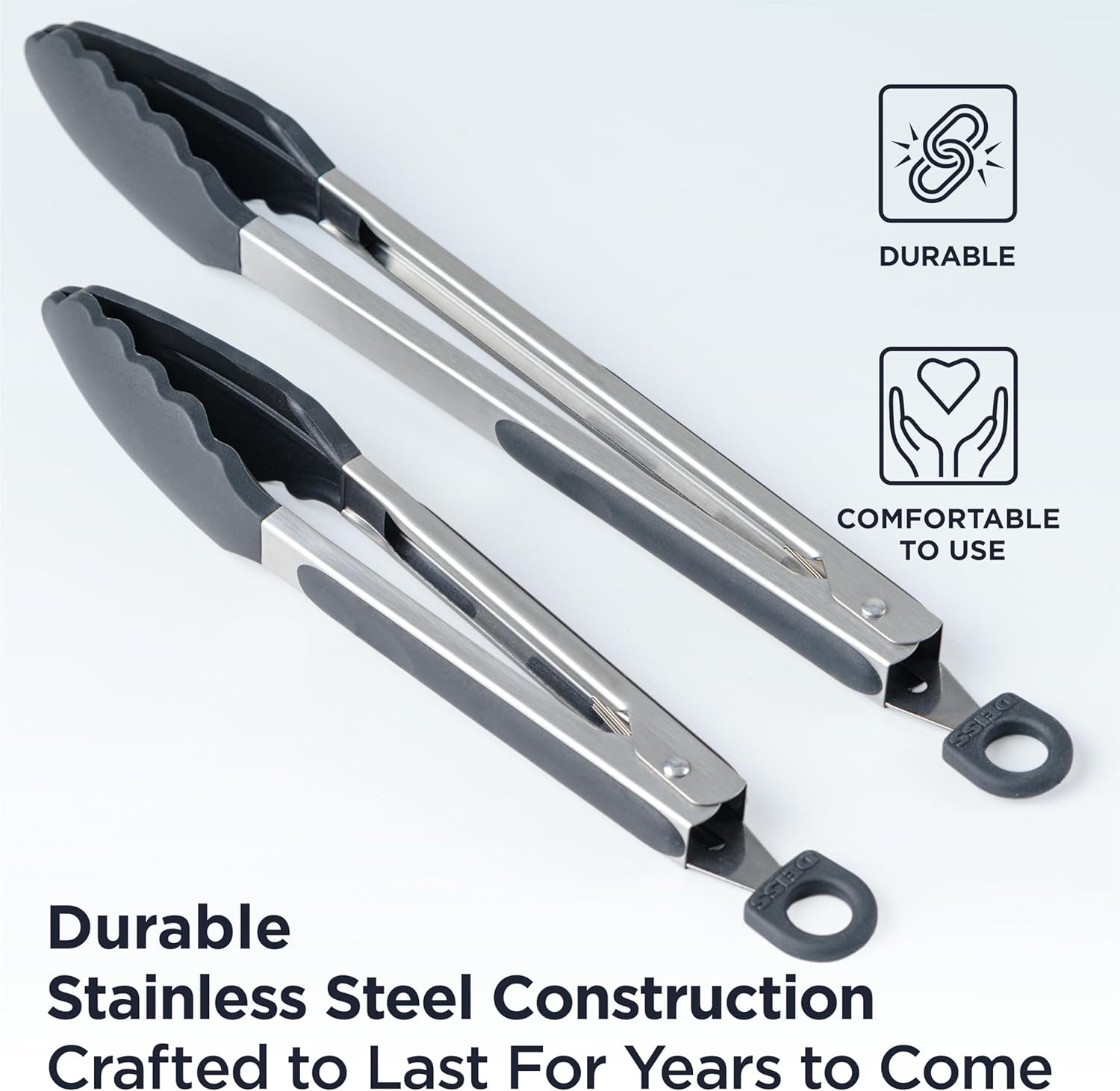 PRO Cooking Tongs with Silicone Tips - Kitchen Tongs for Cooking, BBQ, Air Fryer - Heat Resistant Silicone Tipped Tongs, Silicone Tongs for Nonstick Cookware - Pull Lock, Set of 2, 9'' and 12''