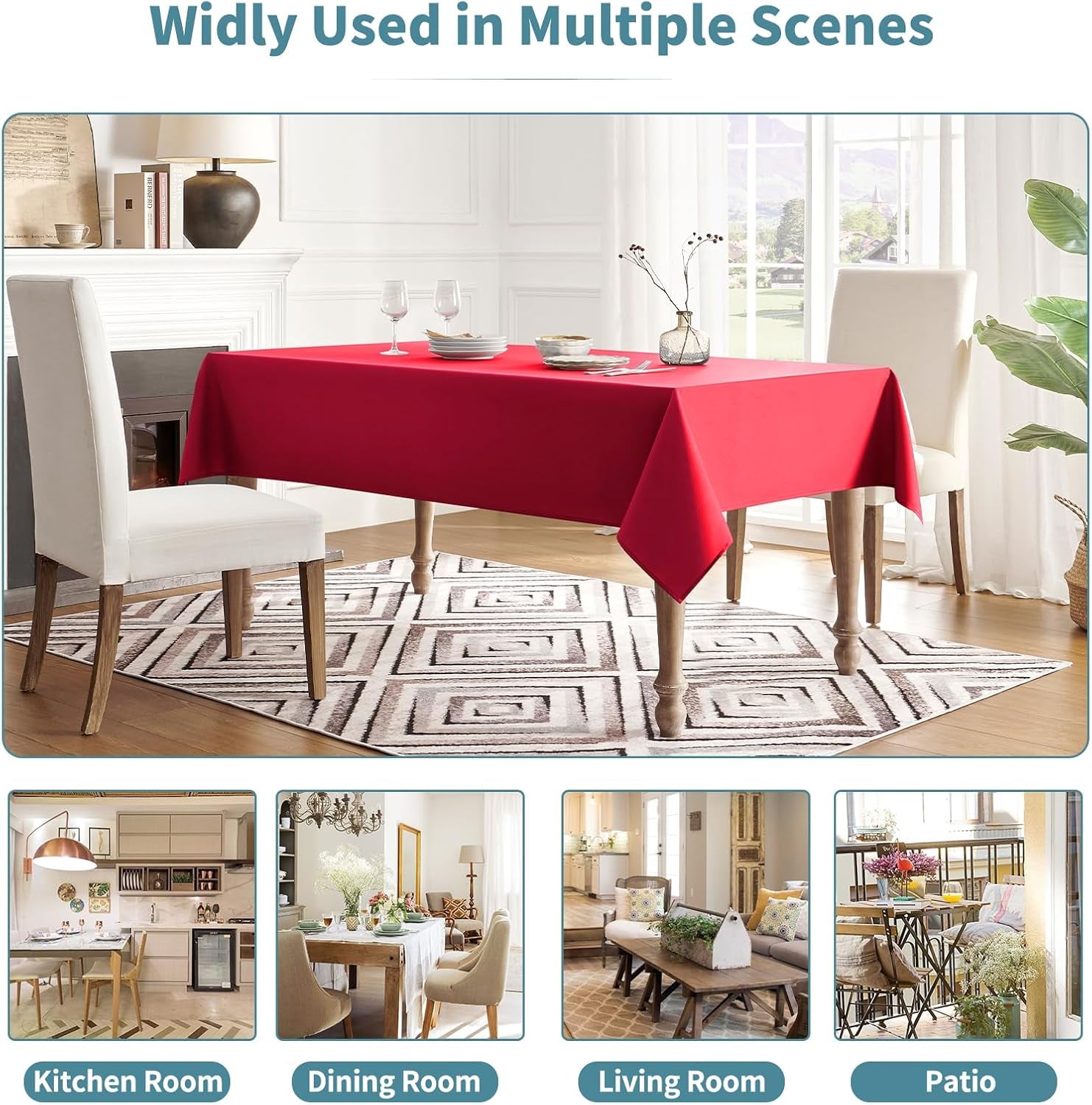 Table Cloth Rectangle Waterproof Spill-Proof Wrinkle-Free Tablecloth Washable, Kitchen Dining Tabletop Decoration, Fabric Table Cover for Indoor and Outdoor Use, 60 X 120 Inch, Red