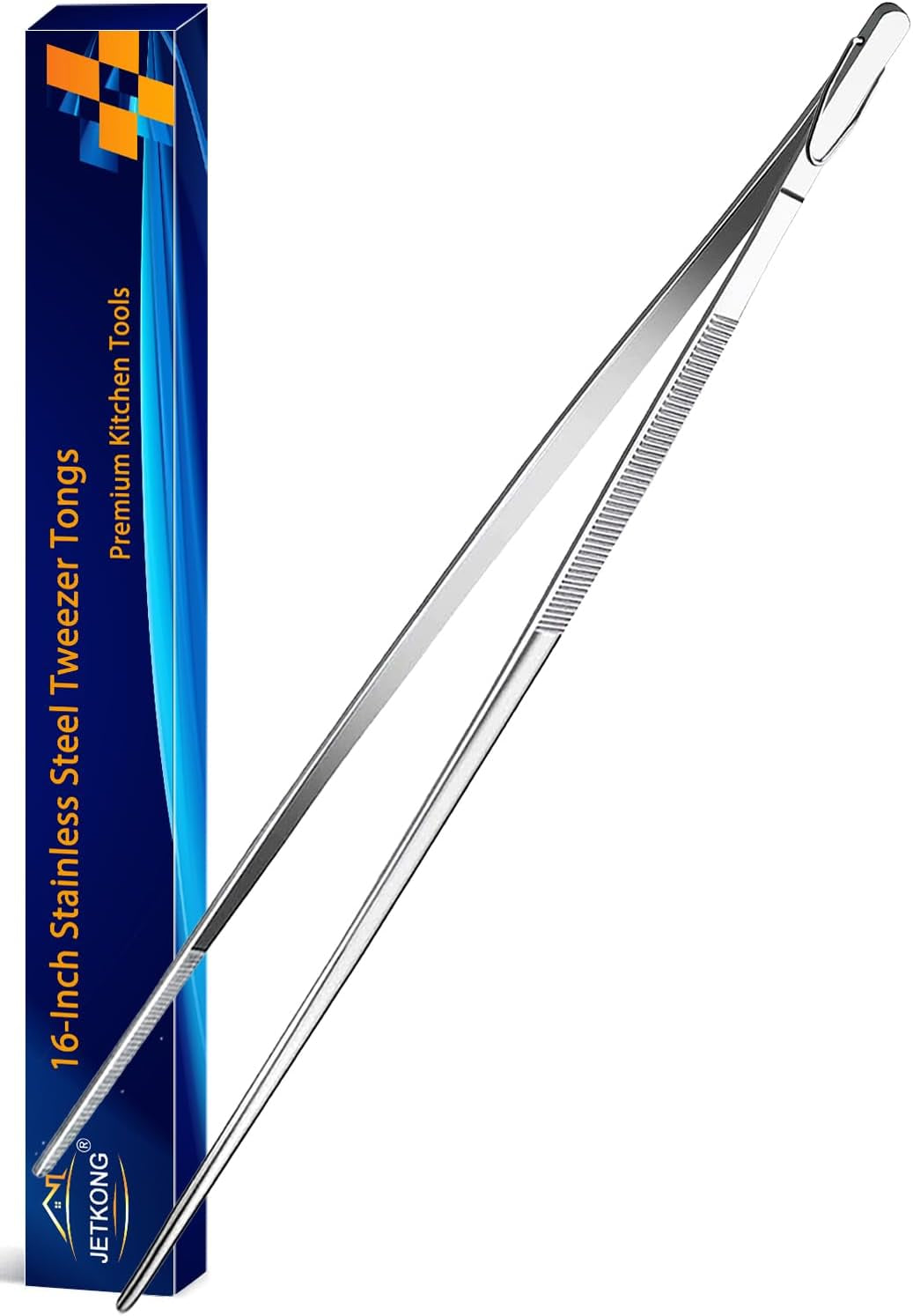 16-Inch Kitchen Tweezers Fine Tweezer Tongs Extra-Long Stainless Steel Cooking Tweezers (Point-Tips)