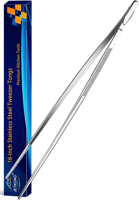 16-Inch Kitchen Tweezers Fine Tweezer Tongs Extra-Long Stainless Steel Cooking Tweezers (Point-Tips)