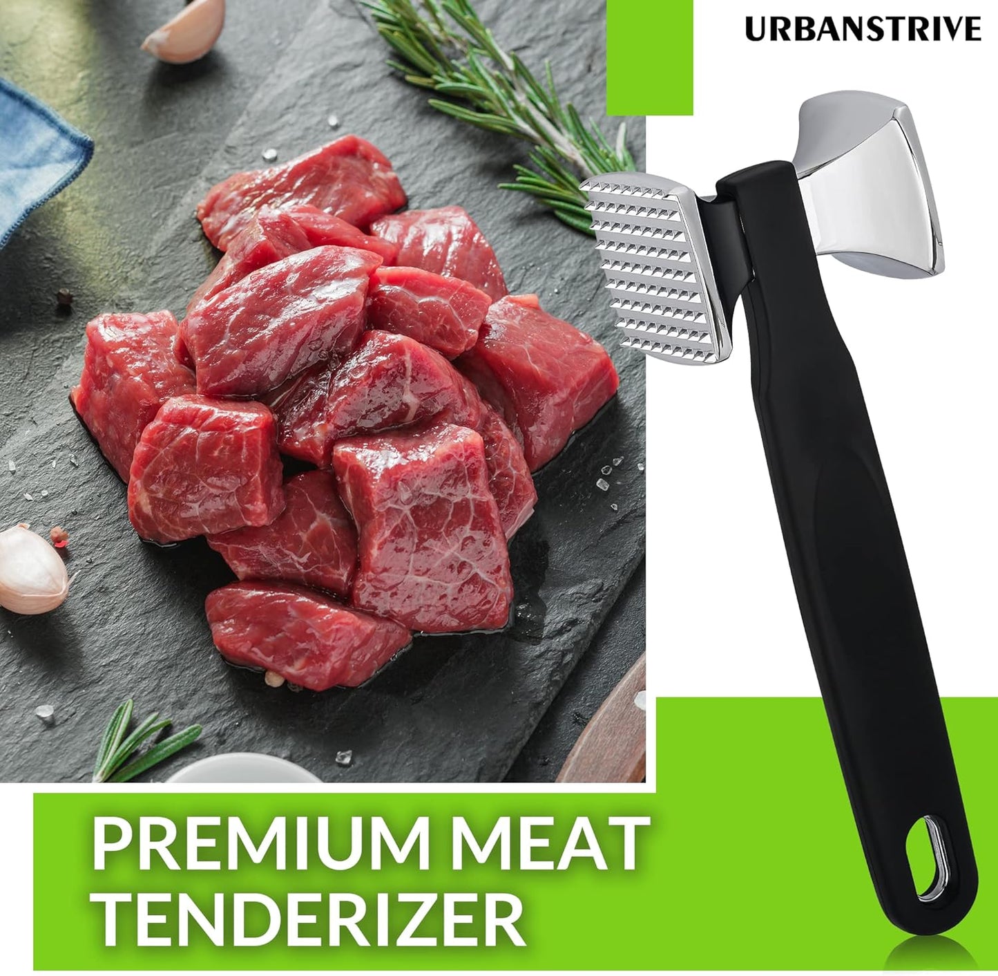 Premium Heavy Duty Meat Tenderizer Hammer, Stainless Steel Meat Mallet Tenderizer, Dual-Sided Meat Hammer Tenderizer, Meat Pounder Kitchen Mallet for Beef, Chicken Pounder, Black