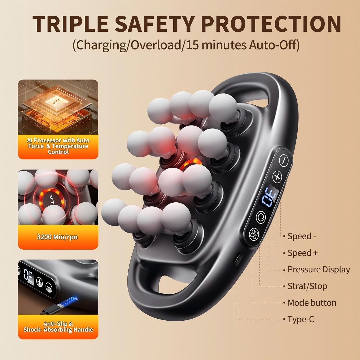 16-Head Massage Gun Set, Deep Tissue Percussion Massager with 3 Modes & 30 Intensities,Quiet Muscle Massage Gun for Back,Shoulders, Legs, Foot, Body Muscle Pain Relief