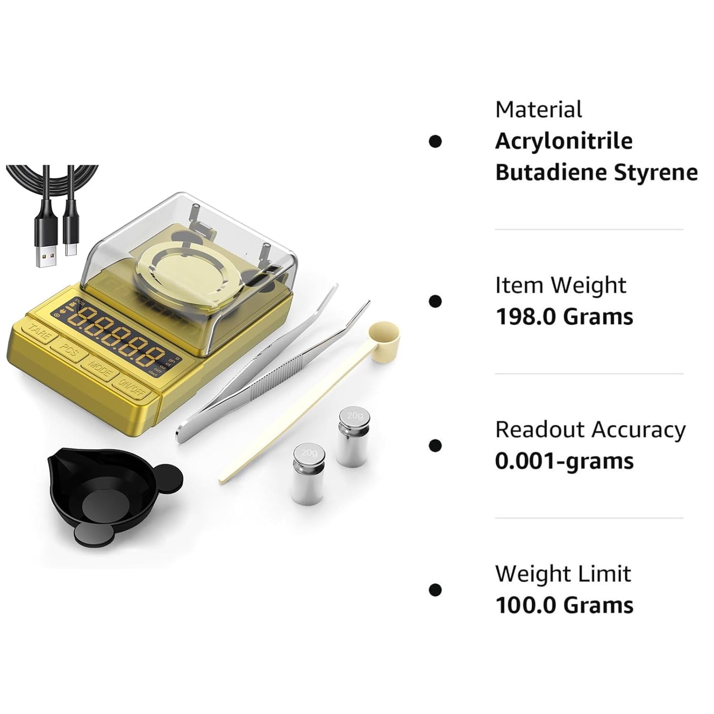 Gold Milligram Scale 100G X 0.001G, Digital Mg/Powder Scale for Jewelry, Reloading Labs, Includes 20G Calibration Weight, High-Accuracy Portable Weighing Tool