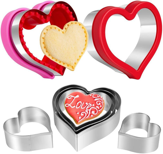 Heart Cookie Cutter Set, 8 Pieces Valentines Day Heart Cookie Cutter, Sandwich Cutter and Sealer for Kids, Heart Shaped Cookie Cutter for Sandwiches, Pastries, Fruit and Cakes