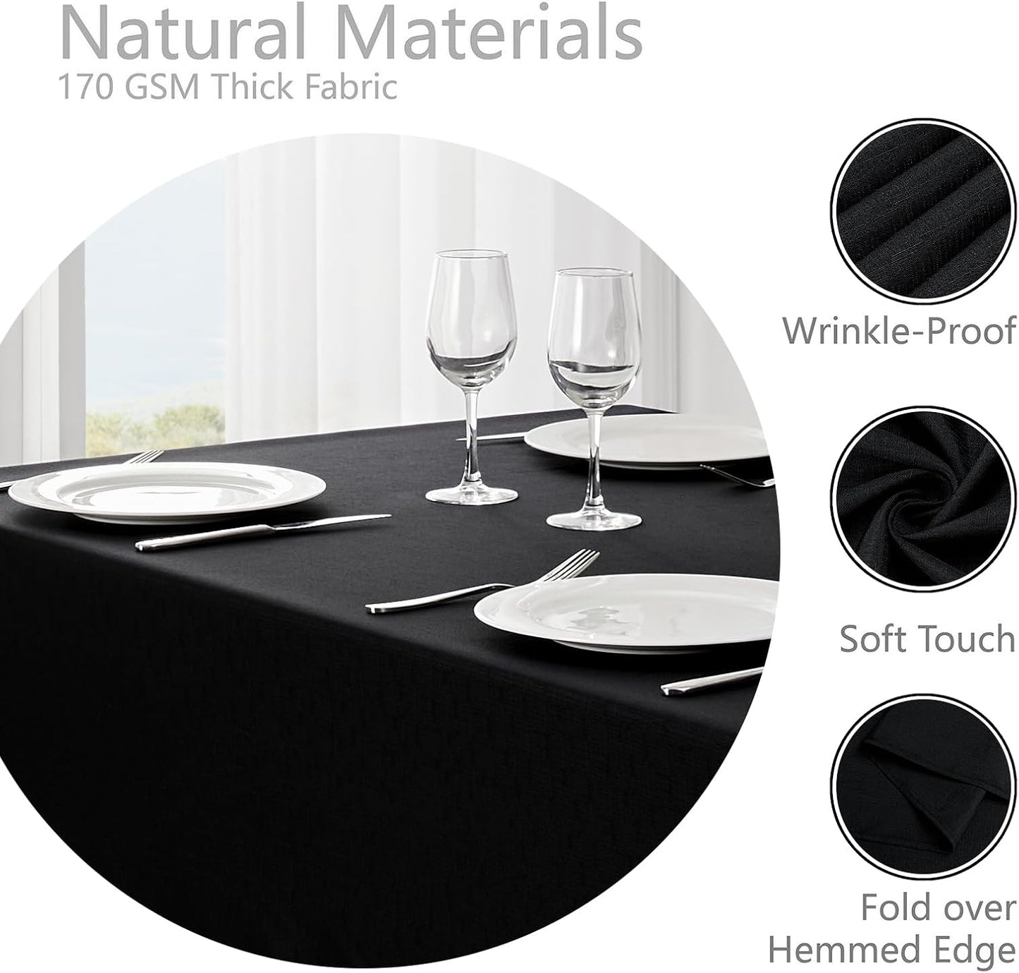 Rectangle Tablecloth Waterproof 52X70 Inch Linen Textured Table Cloth Stain and Wrinkle Resistant Washable, Decorative Fabric Table Cover for Dining, Party and Camping, Black