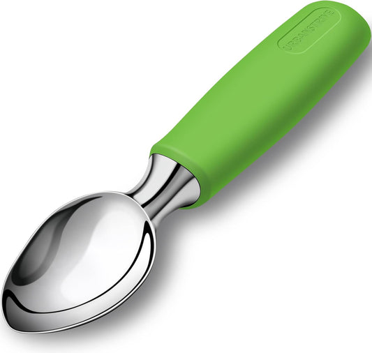 Ice Cream Scoop Stainless Steel, Ice Cream Scooper Professional Large Ice Cream Scoops with Non-Slip Rubber Handle, Ice Cream Spade for Cookie Dough, Gelato, Sorbet, Melon, Green