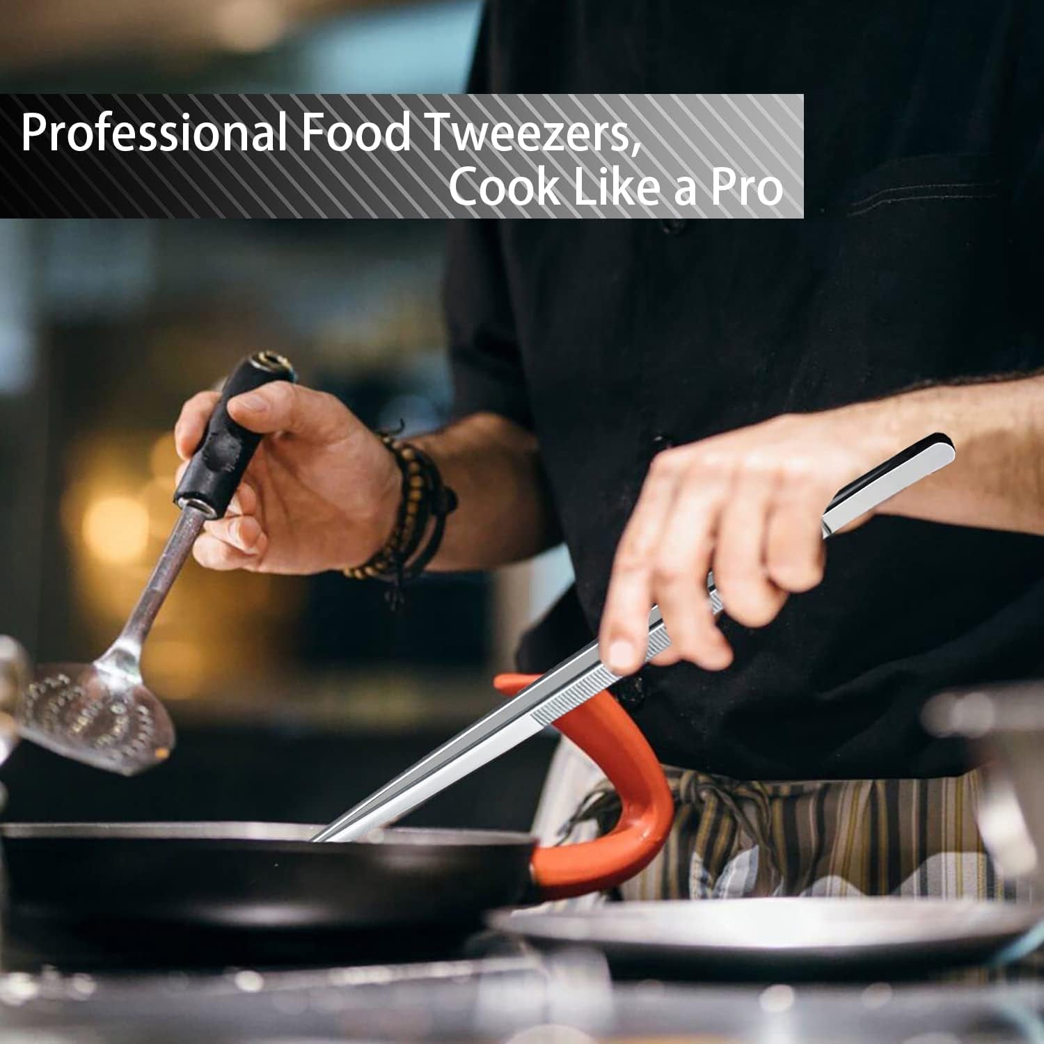 2 Pcs 10-Inch Cooking Tweezers Stainless Steel, Straight Food Tweezers, Professional Kitchen Forceps for Cooking Repairing and BBQ (Silver)