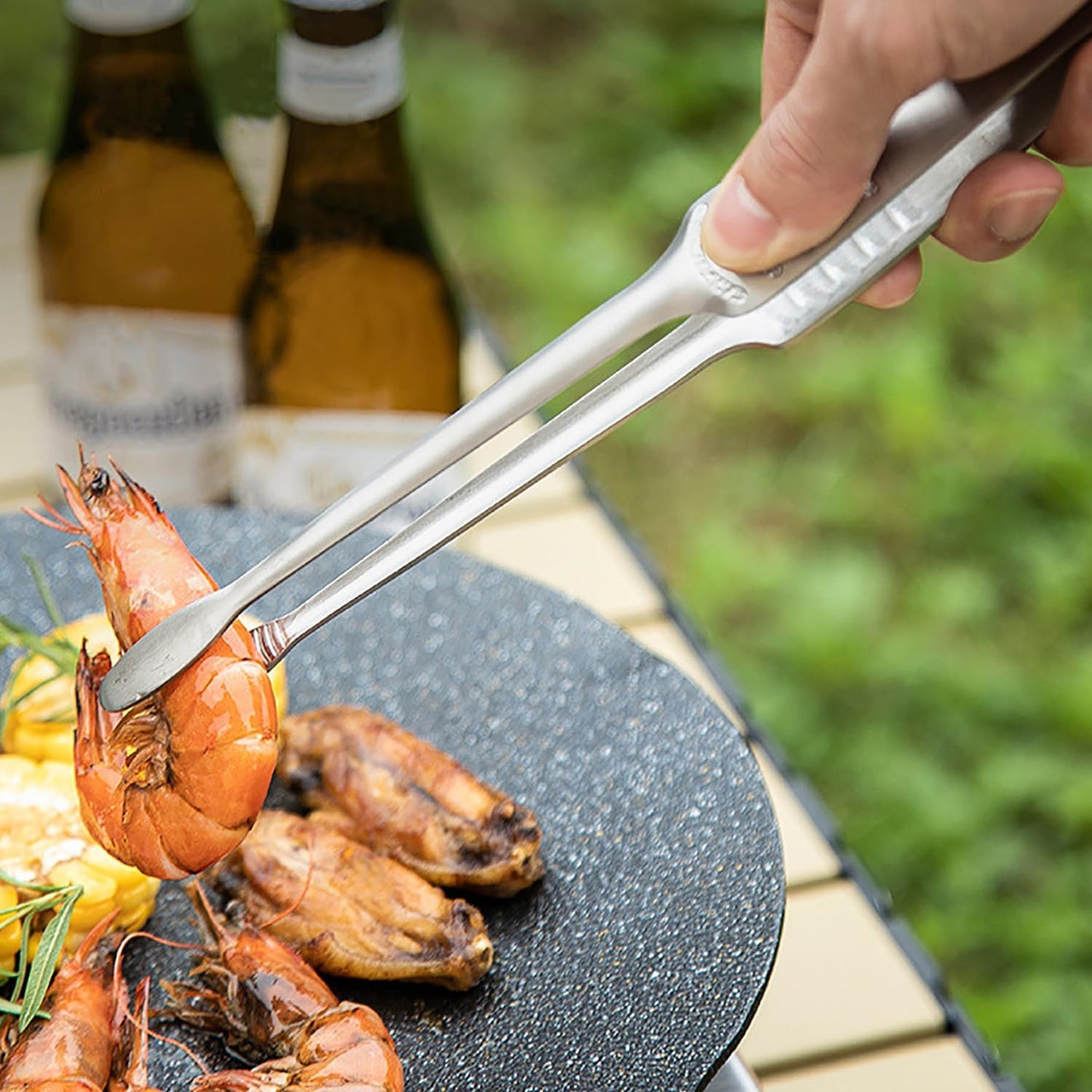 Stainless Steel Kitchen Tongs, Serving Tongs for Cooking, 10.6" Metal Food Tongs with Non-Slip Comfort Grip, Non-Stick Cooking Tongs Heat Resistant BBQ Tong Grill Tong for Barbecue Grilling