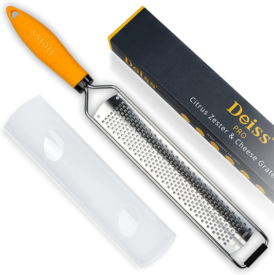 PRO Citrus Lemon Zester & Cheese Grater — Parmesan Cheese, Lemon, Ginger, Garlic, Nutmeg, Chocolate, Vegetables, Fruits - Razor-Sharp Stainless Steel Blade + Protect Cover - Dishwasher Safe