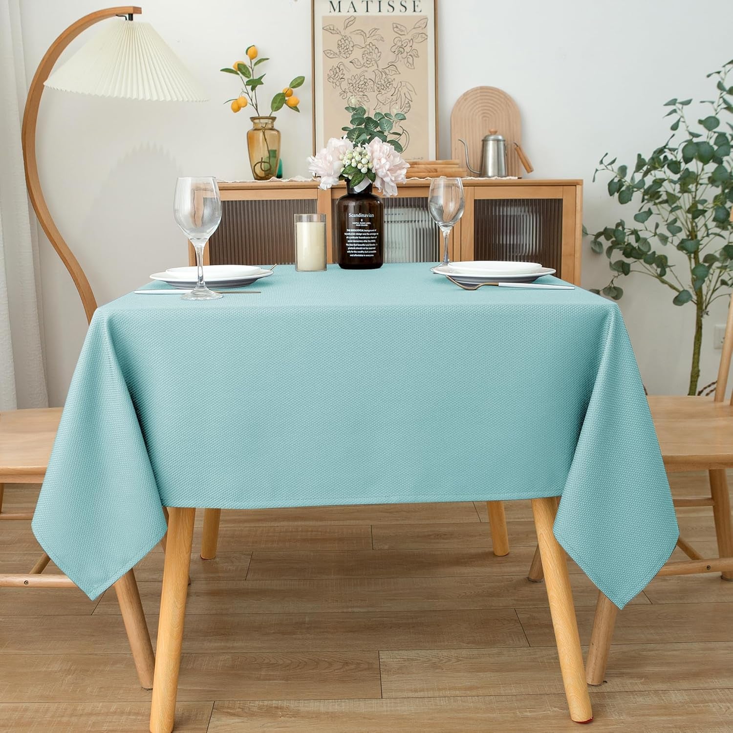 Square Tablecloth 54X54 Inch-Auqa Blue Card Fabric Table Cover-Small Folding Table Cloths Linen Water Resistant for Kitchen Dining Picnic Patio Outdoor Party Restaurant Tables