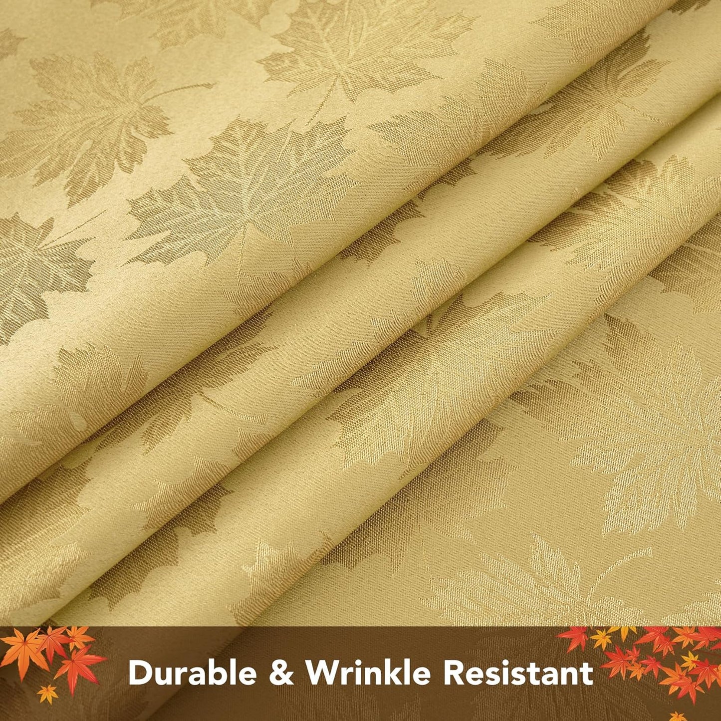 Fall round Tablecloth 60''-Gold Thanksgiving Autumn Harvest Gathering Jacquard Fabric Damask Table Cloth, Small Circle Folding Table Covers Kitchen Dinner Dining Picnic Holiday Parties