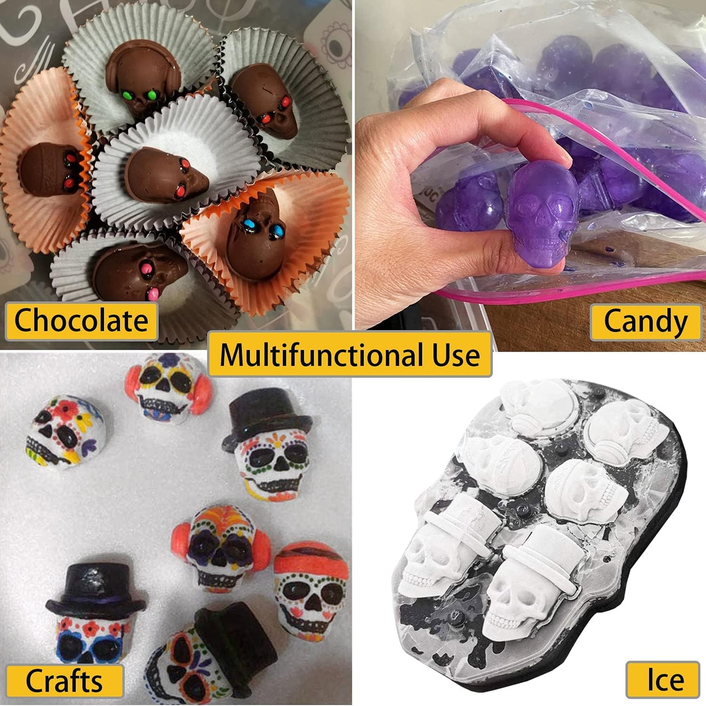 6 Cavity Skull Ice Maker - Silicone Skull Shaped Ice Mold and Tray for Whiskey, Cocktails and Beverages