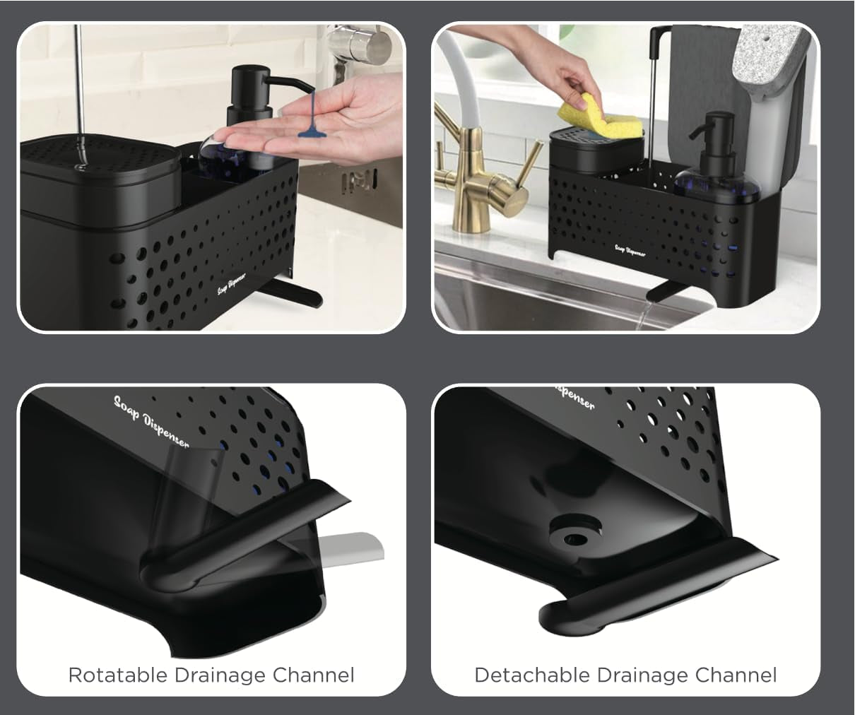 Sponge Holder for Kitchen Sink, High Brush Holder with Hand Soap & Dish Soap Dispenser - Perfect for Kitchen Countertop Organization, Includes Sponge, Dish Soap Dispenser Set