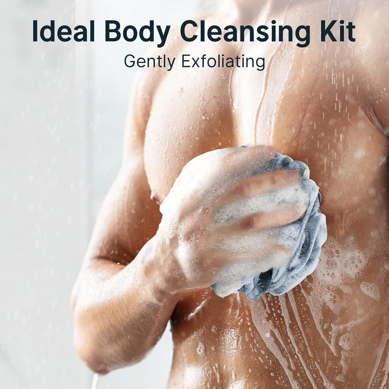 Loofah Sponge, Shower Loofah for Men and Women - Body Scrubber Loofa Set of 3 Indigo & White Edge, Bath Sponge 60G/Pcs