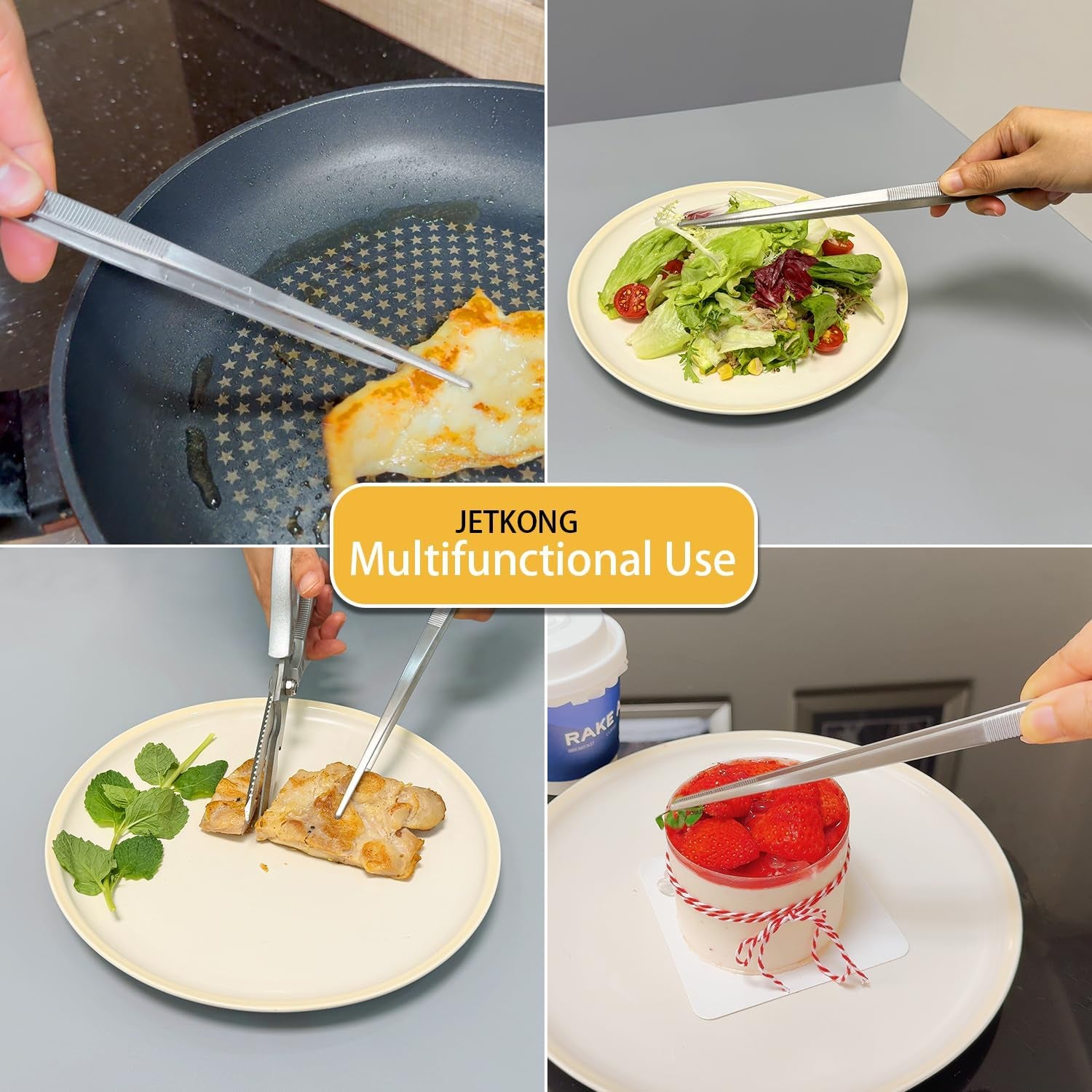 7 Inch Tweezers Tongs Mini Kitchen Food Tweezers Small Cooking Thin Tongs, Set of 3 (7 7 7 Inch, Silver)