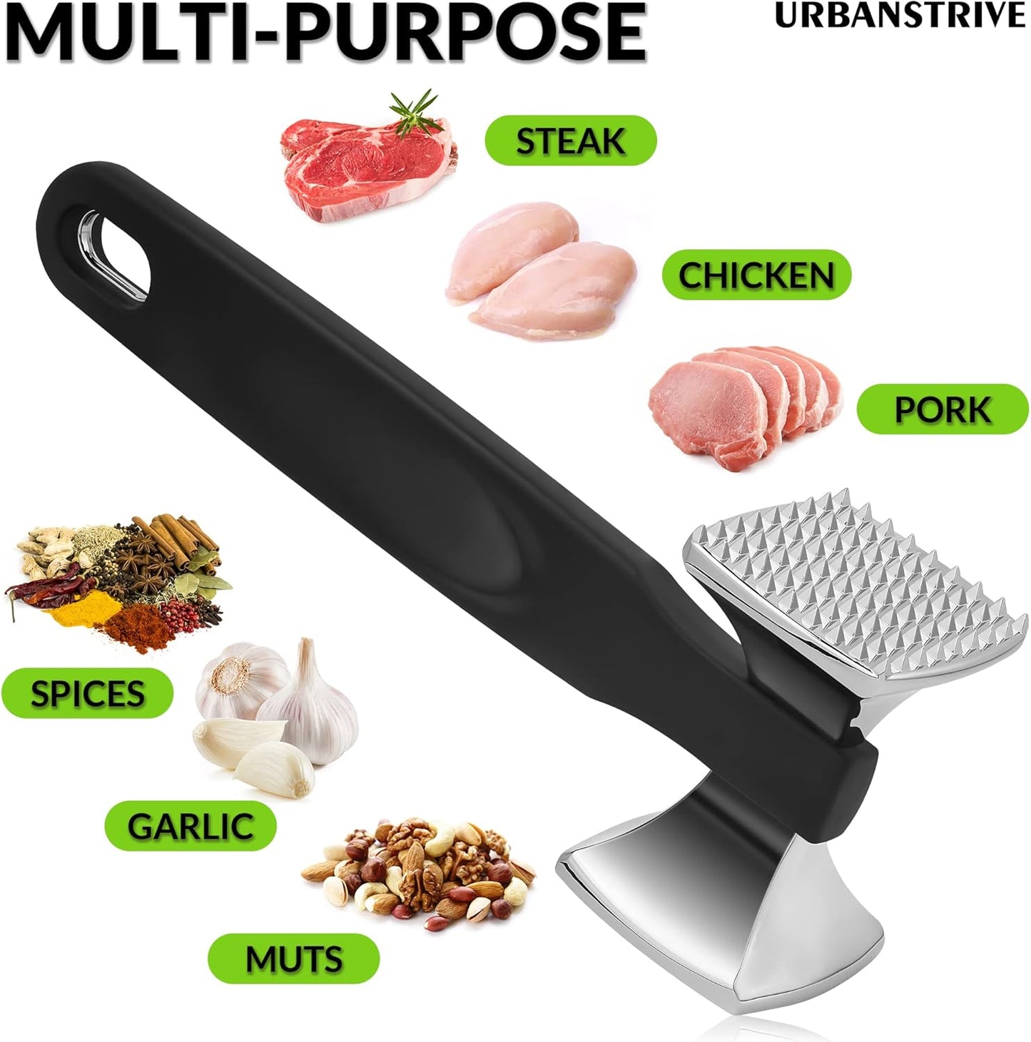 Premium Heavy Duty Meat Tenderizer Hammer, Stainless Steel Meat Mallet Tenderizer, Dual-Sided Meat Hammer Tenderizer, Meat Pounder Kitchen Mallet for Beef, Chicken Pounder, Black