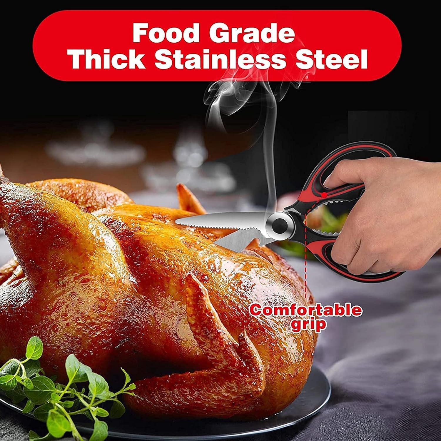 Heavy Duty Kitchen Shears with Protective Sheath Kitchen Meat Scissors, Dishwasher Safe Cooking Scissors for Chicken, Poultry, Fish, Herbs (Black+Red)