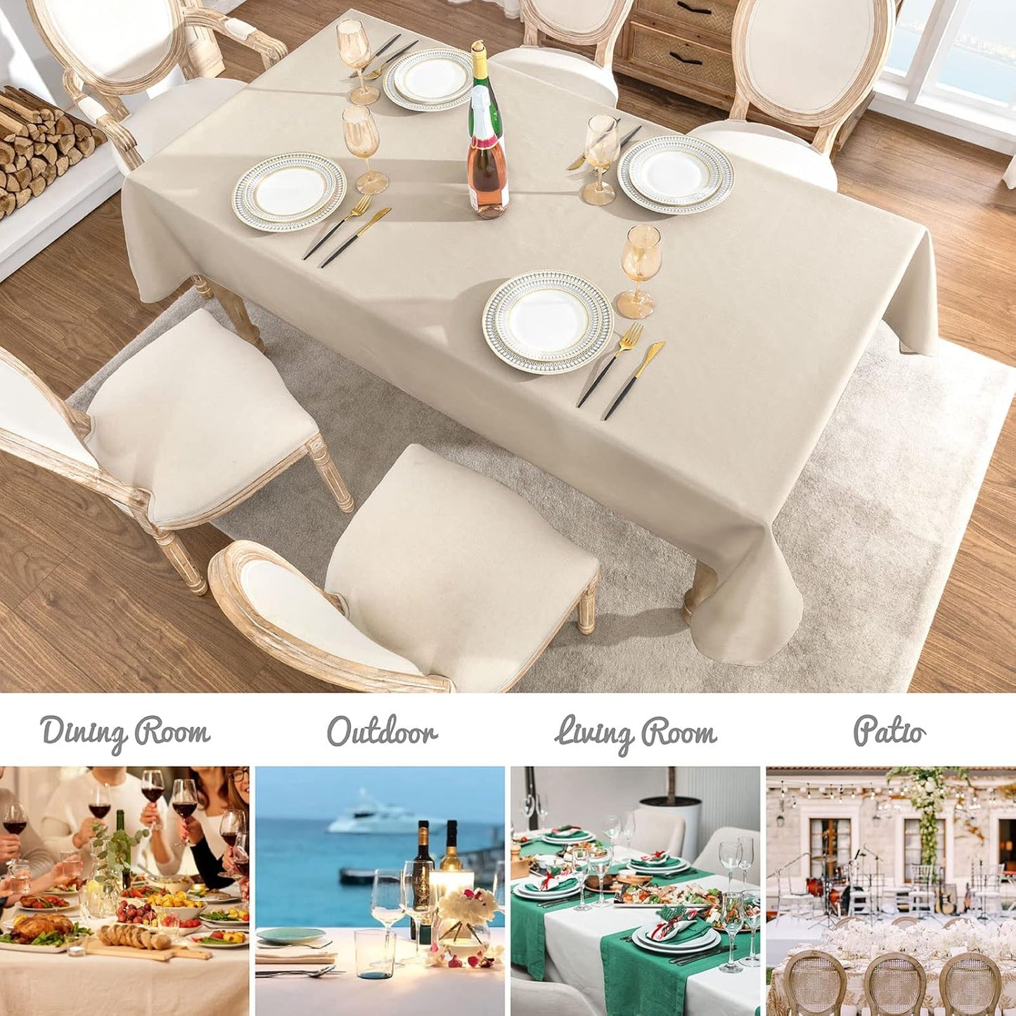 Rectangle 4 Feet Tablecloth 52X70 Inch Linen Textured Table Cloth Stain and Wrinkle Resistant Washable Polyester, Decorative Table Cover Waterproof for Dining, Buffet and Camping, Beige
