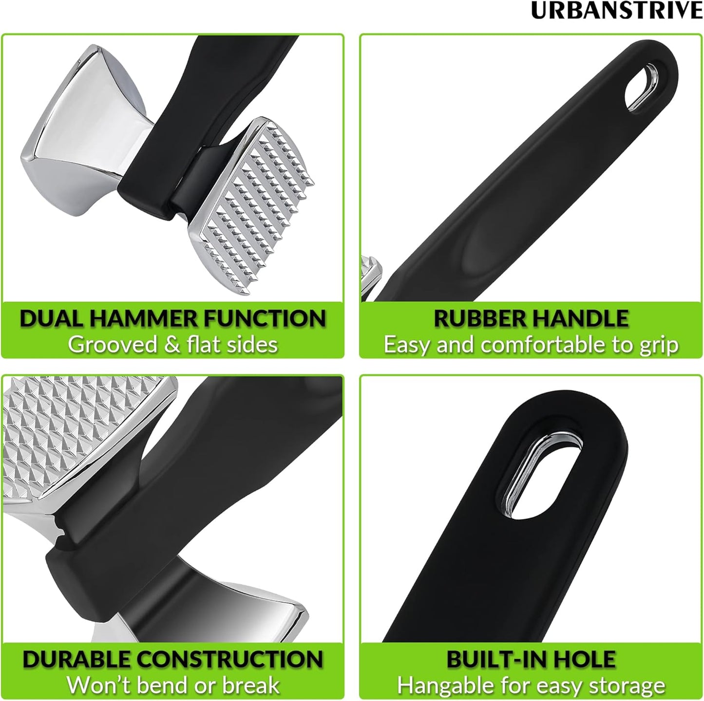 Premium Heavy Duty Meat Tenderizer Hammer, Stainless Steel Meat Mallet Tenderizer, Dual-Sided Meat Hammer Tenderizer, Meat Pounder Kitchen Mallet for Beef, Chicken Pounder, Black