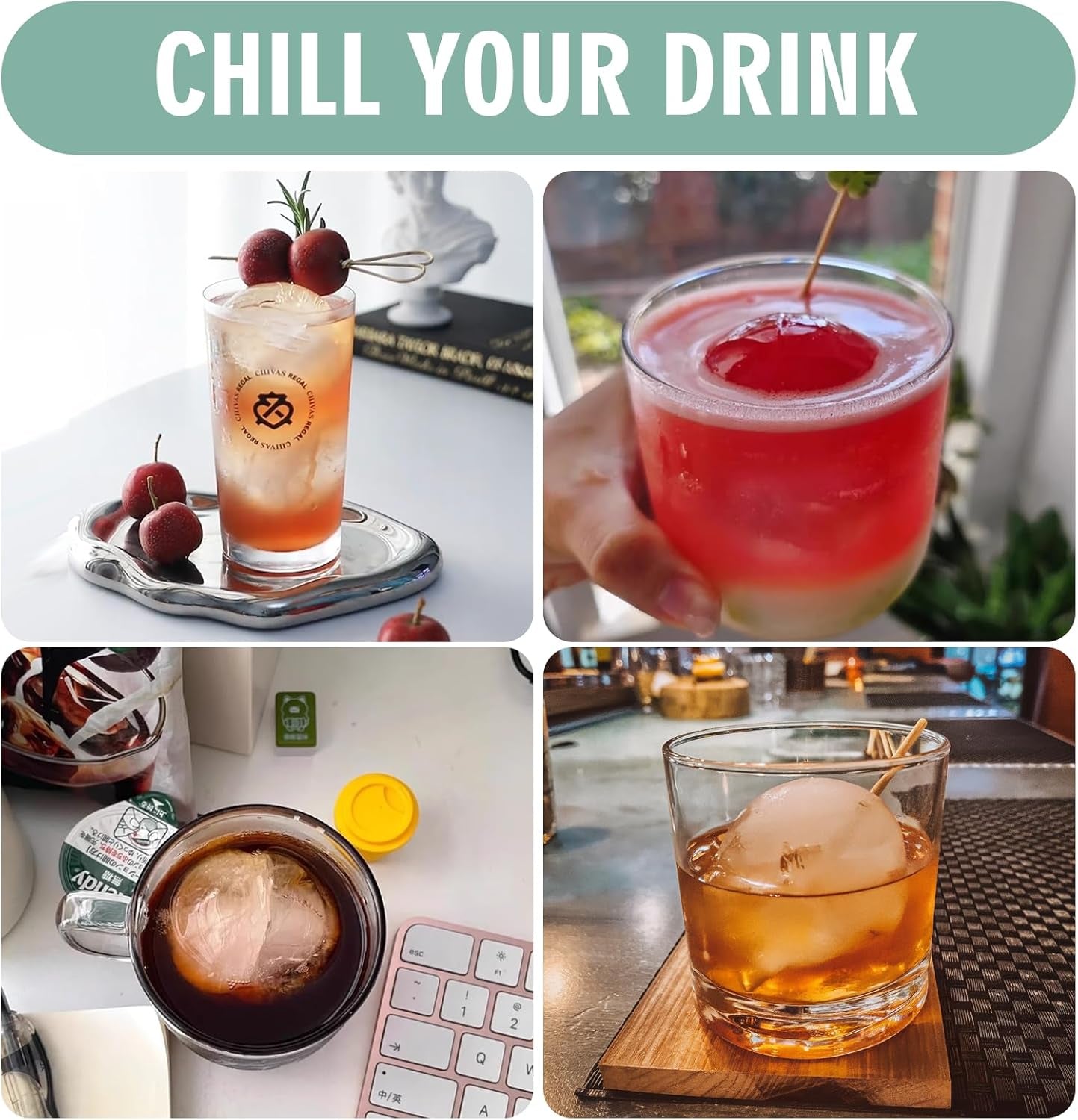 Large Ice Cube Molds, Big round Whiskey Ice Cube Trays for Freezer, Easy to Fill & Release, Whiskey Bourbon Cocktail(1.9In*6 Balls- Blue/1 Pack)