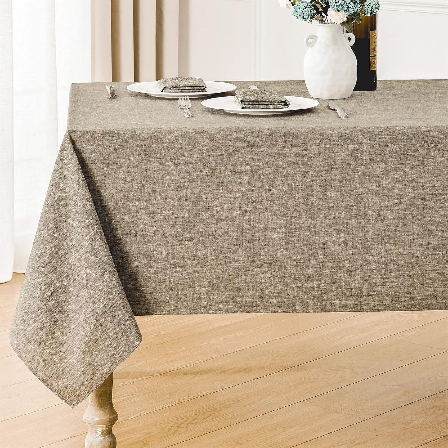 Rectangle Tablecloth Linen Textured Waterproof & Stain Resistant Table Cloth Wrinkle Free Decorative Fabric Farmhouse Table Cover for Dining/Party/Buffet/Wedding, 52 X 70 Inch, Mocha