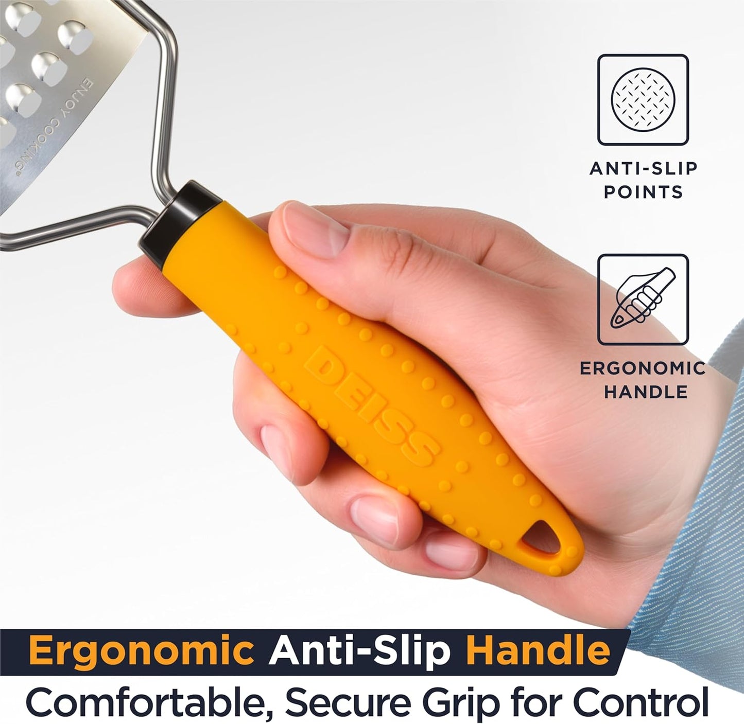 PRO Coarse Grater & Hand Held Cheese Grater - Sharp Stainless Steel Blades, Non-Slip Handle, Small Cheese Grater for Kitchen, Shredder, Dishwasher Safe