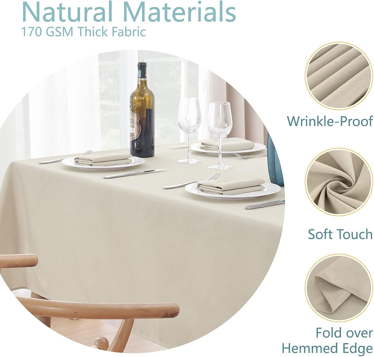 Rectangle 4 Feet Tablecloth 52X70 Inch Linen Textured Table Cloth Stain and Wrinkle Resistant Washable Polyester, Decorative Table Cover Waterproof for Dining, Buffet and Camping, Beige