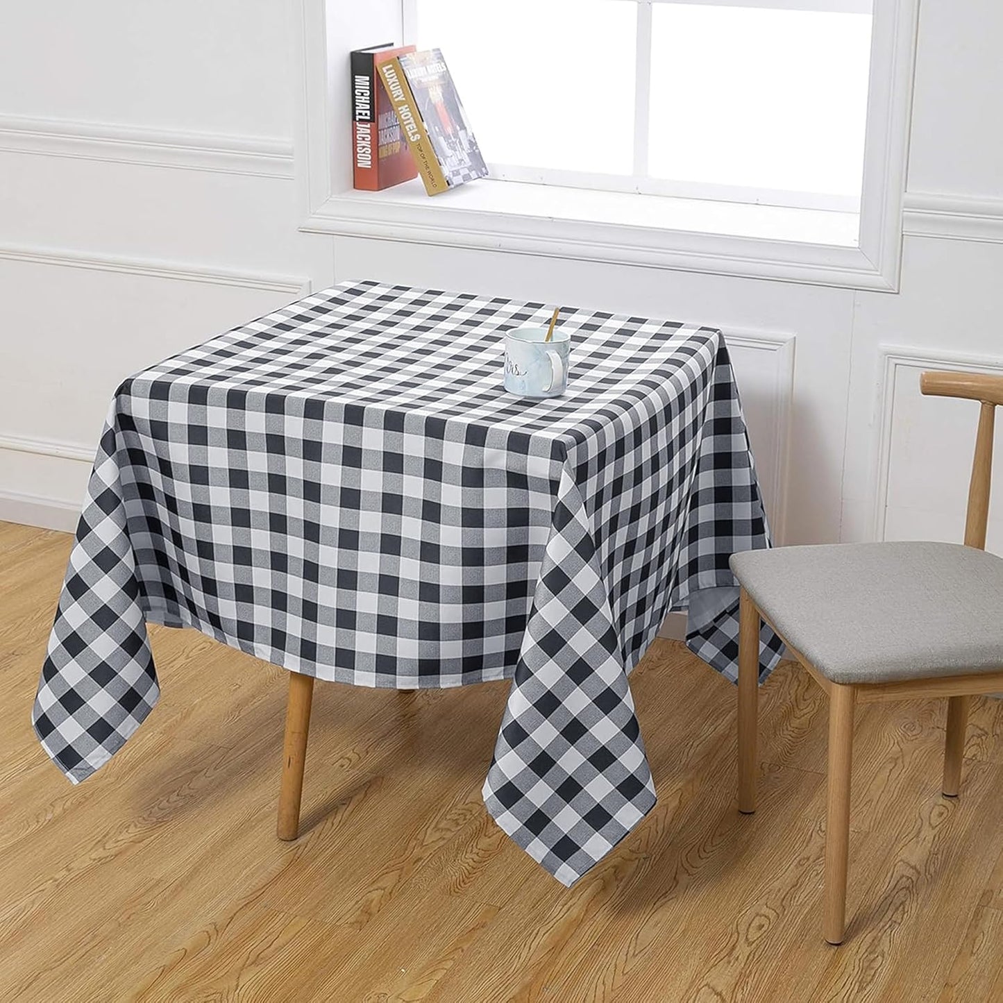 Fabric Square Tablecloths 54X54 Inch, Black/Grey Scottish Plaid Table Cloth Small Card Folding Table Covers Water Resistant for Dining, Kitchen, Wedding and Parties, Etc Machine Washable