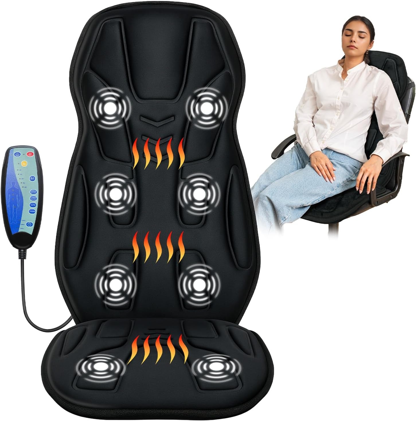 Vibration Back Massager with Heat, 2025 Christmas Birthday Gifts for Mom Dad Him Men Husband, Massage Chair Pad with 8 Vibrating Motors & 2 Levels Heat, Heated Seat Cushion for Home Office Use