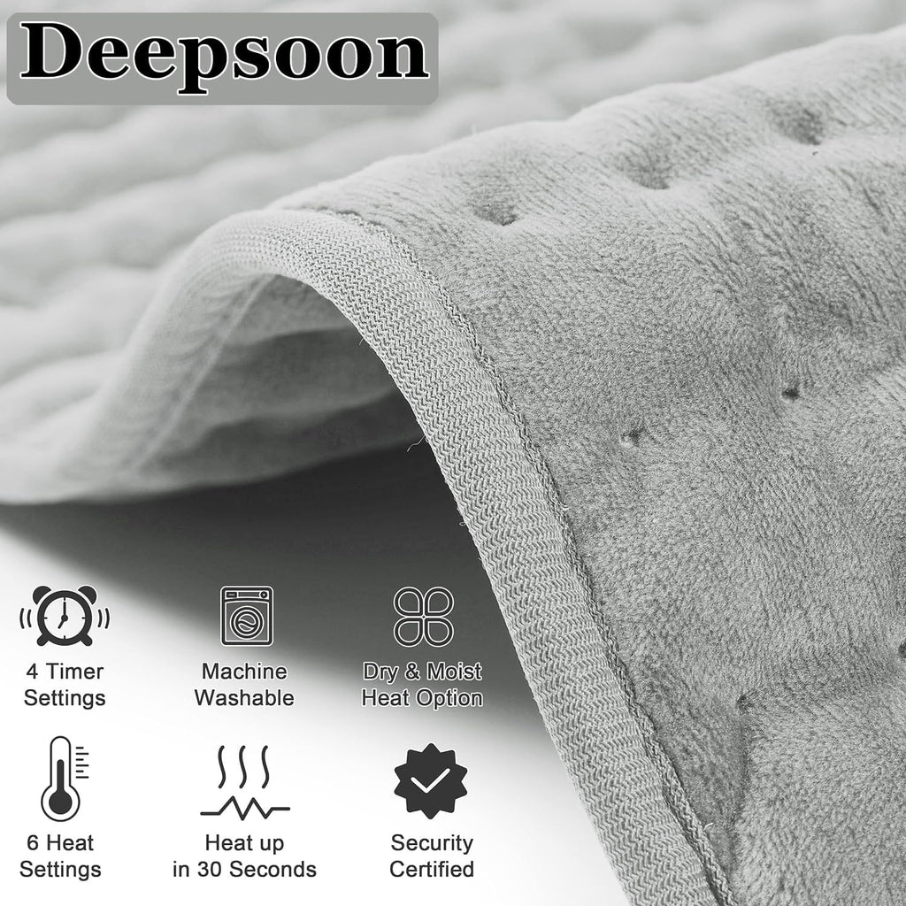 Heating Pad,Electric Heating Pads for Back,Neck,Abdomen,Moist Heating Pad for Shoulder,Knee,Arms,Legs,Dry/Moist Heat & Auto Shut Off,Birthday Gifts for Men and Women(Light Gray, 24''×12'')