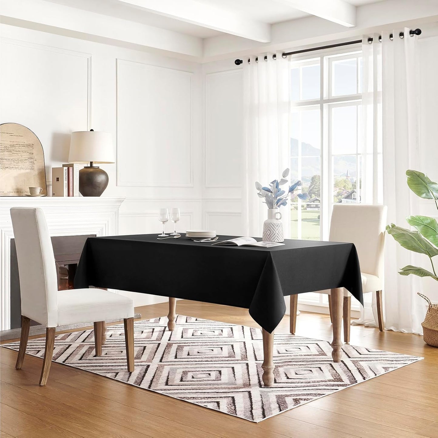 Table Cloth Rectangle Waterproof Spill-Proof Wrinkle-Free Tablecloth Washable, Kitchen Dining Tabletop Decoration, Fabric Table Cover for Indoor and Outdoor Use, 60 X 120 Inch, Black