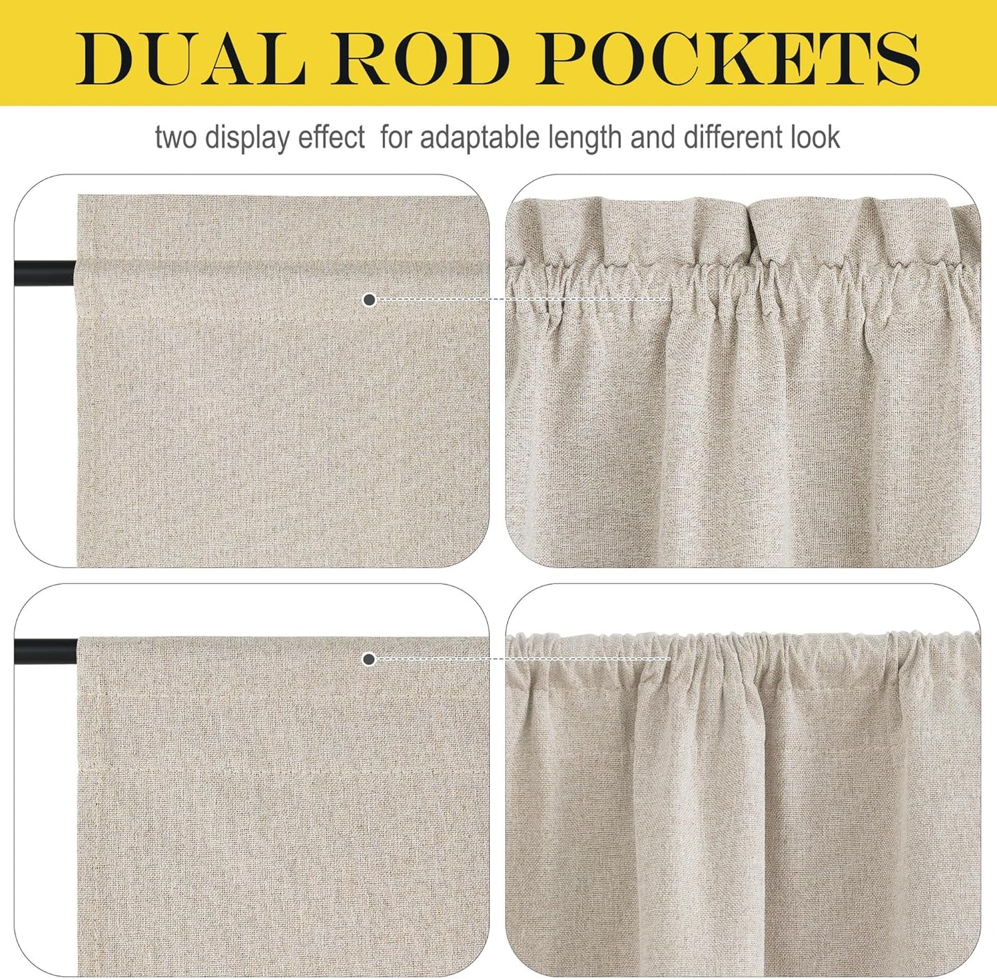 100% Blackout Curtain for Door Window - Privacy Room Darkening Shade, Thermal Insulated French Door Curtain with Tie Back, Elegant Home Decoration, 1 Panel, 25 X 72 Inch, Linen