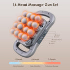 16-Head Massage Gun Set, Deep Tissue Percussion Massager, Electric Massage Tools with 9 Styles & Levels, Dark Grey