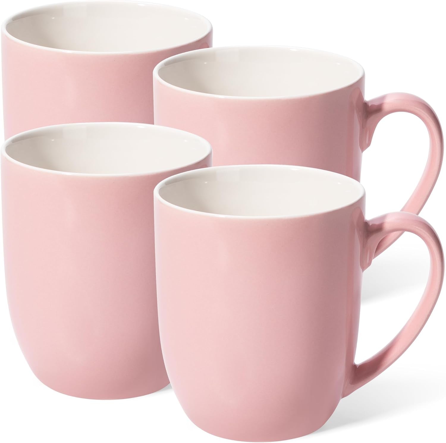 16 Oz Large Coffee Mugs Set of 4 Ceramic Coffee Mug White Coffee Cups Tea Cups Idea Gift for Women Men House Warming Gifts New Home Office, White 4 Pack (Pink)