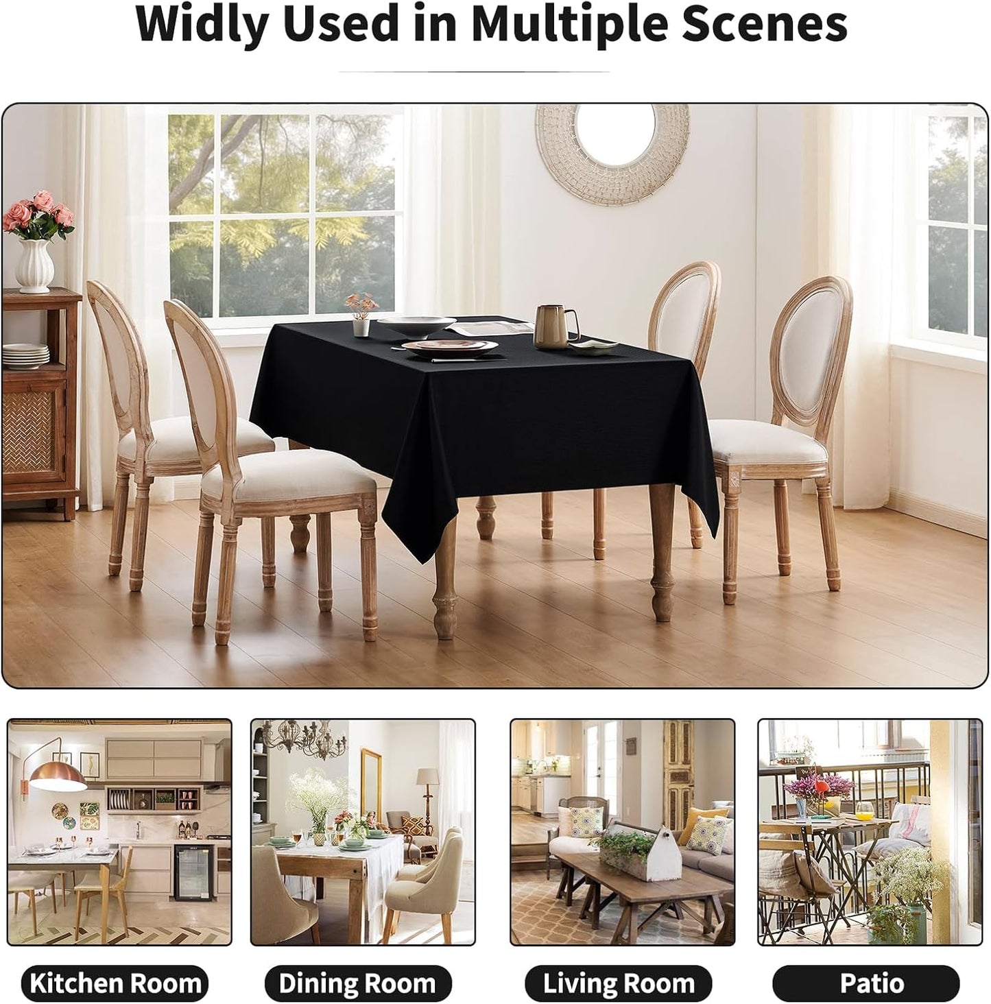 Rectangle Tablecloth Weaved Textured Water Resistant Spill Proof Table Cloth, Decorative Fabric Wrinkle Free Table Cover for Events and Dinner, 60 X 84 Inch, Black