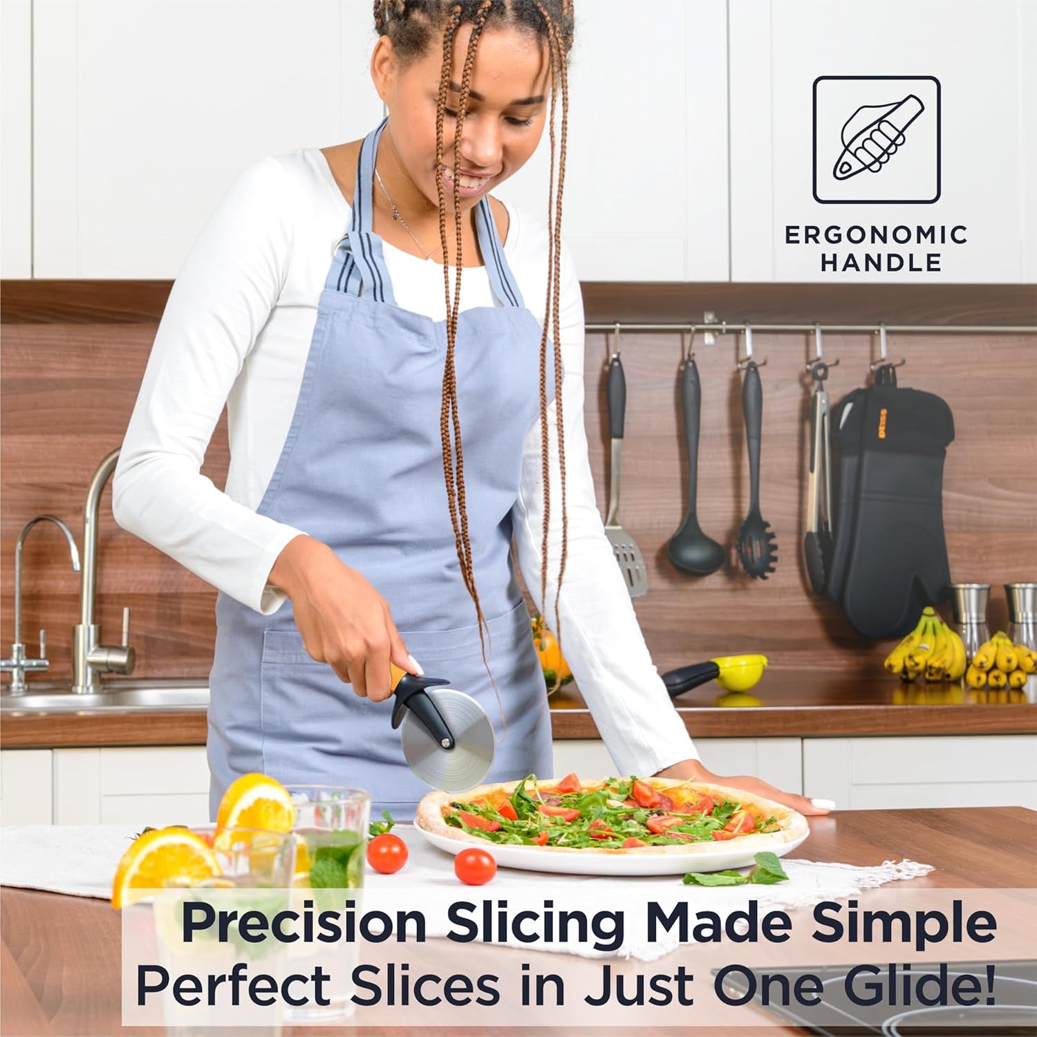 Pro Heavy Duty Pizza Cutter with Wheel Slicer- Stainless Steel Sharp Smooth Pizza Cutter Wheel with Easy Grip Non-Slip Handle, Dishwasher Safe (ORANGE)