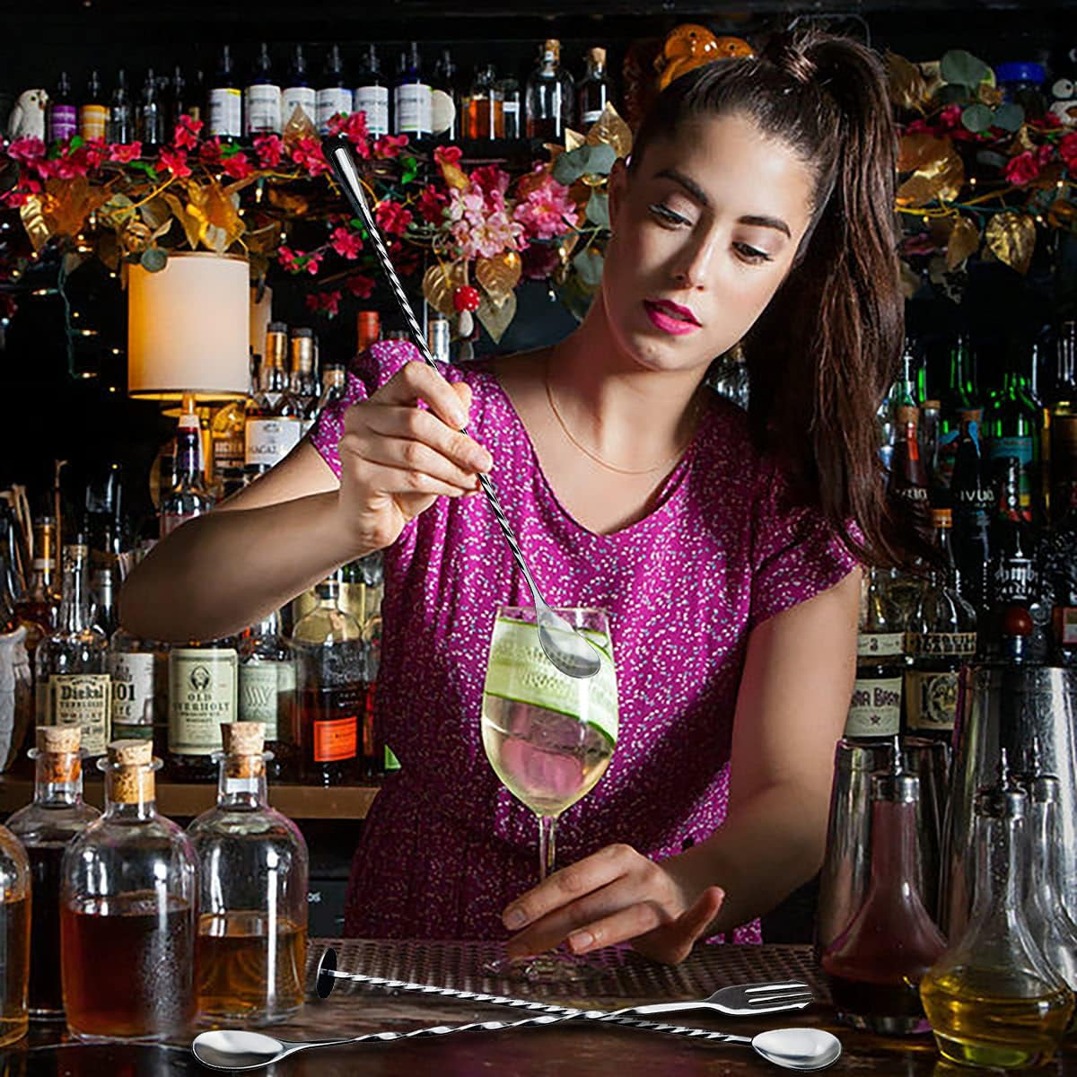 3 Pcs Cocktail Mixing Spoons 12-Inch Bar Spoon Long Stirring Spoon Drink Stirrers Cocktail Spoons for Tea, Coffee, Ice Cream, Juice, Drinks, Milkshakes