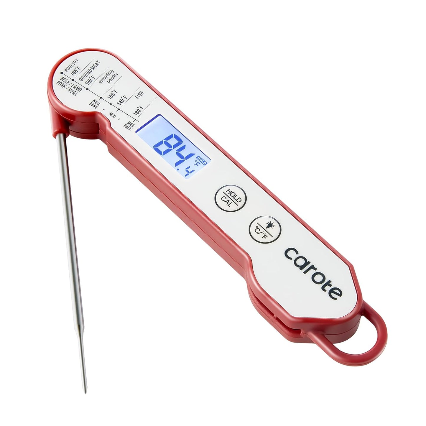 Instant Read Meat Thermometer Digital, 100% Waterproof/Auto Flip/Bright LCD Screen Function for Kitchen and Outside，Bbq, Turkey, Candy, Liquids, Beef (White/Red)