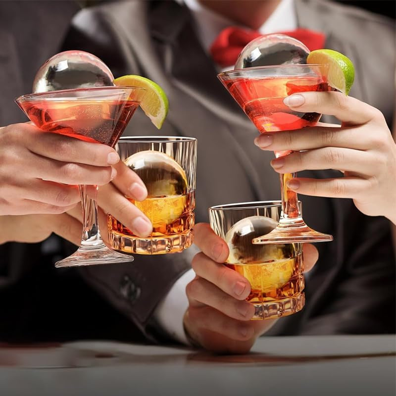 Clear Ice Cube Maker - 2.5" Ball - Stainless Steel Clear Ice Maker - Compact Design - for Old Fashioned Whiskey Gifts, Cocktail, Bourbon